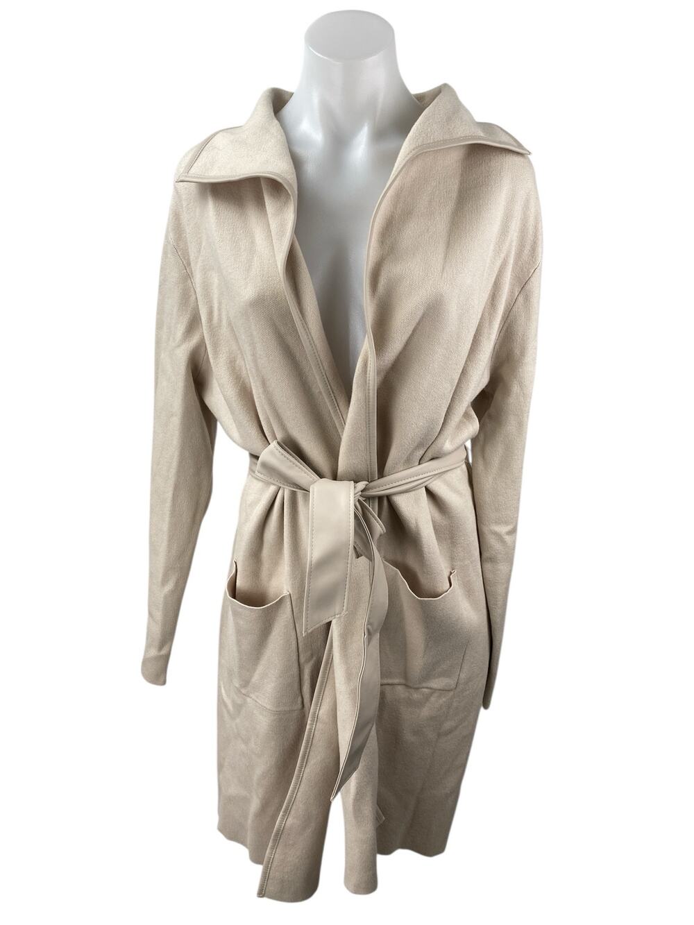 NEW Sioni Women's Cream Beige Collared belted Long Sleeve Trench Coat Jacket M
